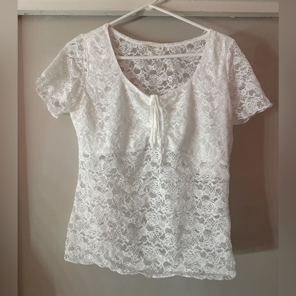 nwt white lace tie-front top xl